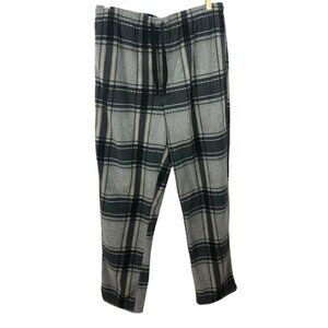 Perry Ellis Portfolio Mens Size Large Black & Gray Plaid Fleece Drawstring Pants